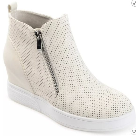 Journee Collection Womens Pennelope Round Toe Double Zip Wedge Sneakers Ivory - Picture 1 of 1
